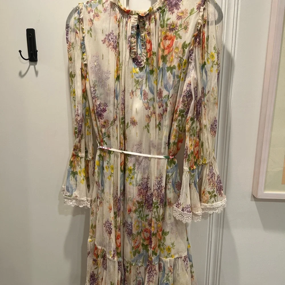 Needle & Thread Floral Diamond Chiffon Dress in Champagne - Picture 8 of 11